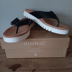 Vionic Uptown Marin Women's Toe Post Sandals Black Leather 11 W